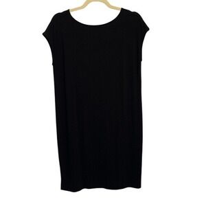 Eileen Fisher Black V-Back Short Sleeve Shift Dress Viscose Blend Size XS